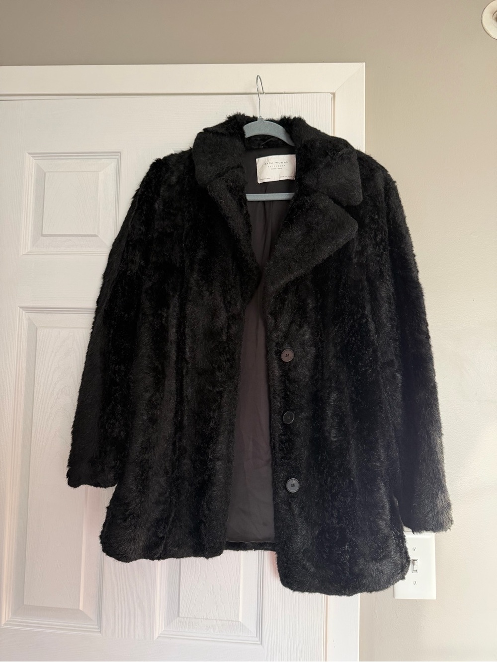 Zara Fur Black Long Coat Jacket Cozy Winter